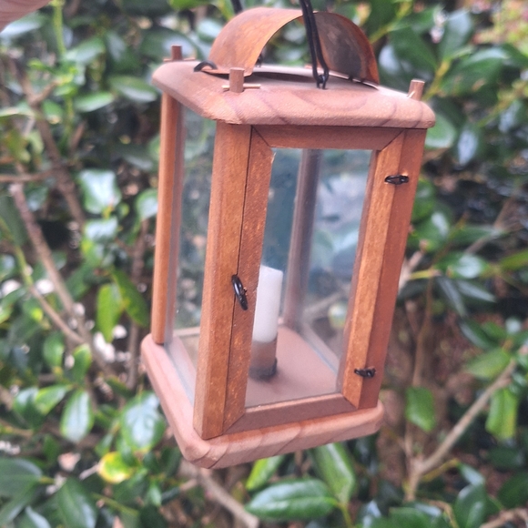 Lantern Wooden Primitive Handmade Hanging Candle Holder with Metal Small Little - Picture 11 of 17